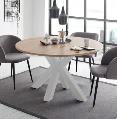 Produktbild von Esstisch weiss matt asteiche 110x78 cm Big System Rund Stern 110 Auszug