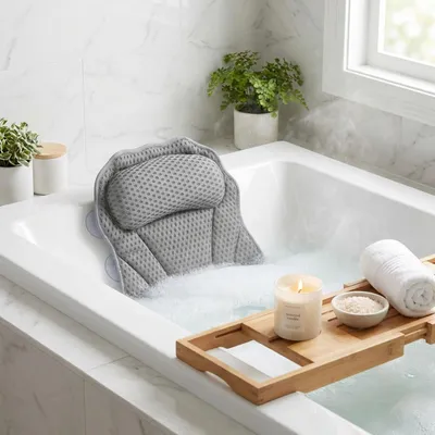 Produktbild von Ergonomisches Badewannenkissen: Luxus Nackenkissen mit 6 Saugnäpfen, 4D Struktur, dunkelgrau – Bequeme Kopfstütze für Wanne und Spa – Entspannung pur