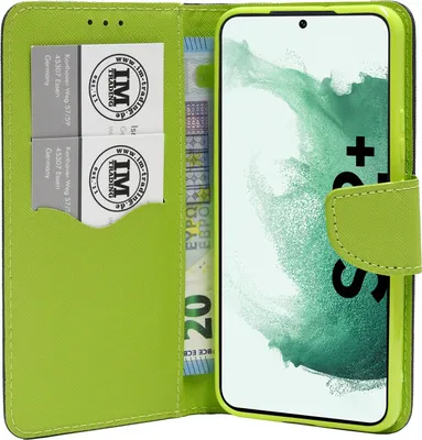 Image de Livre Housse "Fancy" compatible avec SAMSUNG GALAXY S22 PLUS Housse pour téléphone portable Etui Portefeuille Housse de protection avec fonction support, porte-carte Bleu-Vert