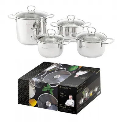 Imagen del producto de Juego de cocina de acero inoxidable de 8 piezas, modelo Dallas