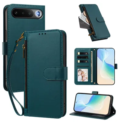 Produktbild von Geldbörse Hülle für Realme 16, Kunstleder Handyhülle mit Kartenfächer, Ständer, Handschlaufe Grün