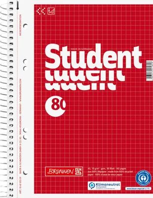 Image de BRUNNEN 106787201 Collegeblock Student Recycling A5 kariert, mit Randlinie innen Deckblatt: rot