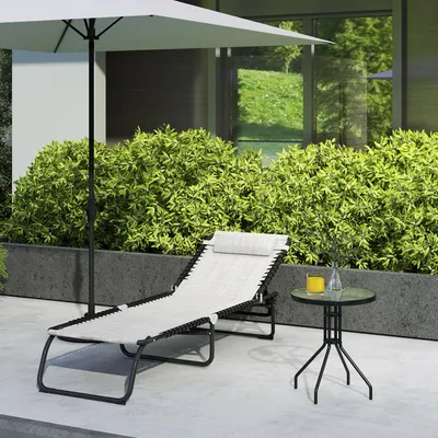 Produktbild von Sonnenliege klappbar Stahl Netzstoff, Gartenliege Campingliege Strandliege, 3-fach faltbar, Cremeweiß | 189 x 58 cm | 120 kg | 4-stufig verstellbar