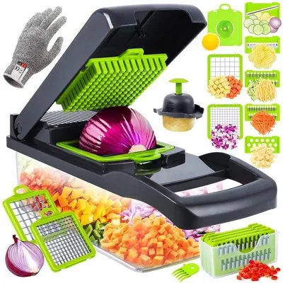 Produktbild von Gemüseschneider 16-in-1 - Mandoline - Kartoffelschneider - Gemüseraspel - Multifunktionsschneider - 7 austauschbare Messer - Küchenreibe