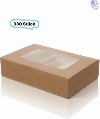 Zdjęcie produktu dla Opakowania kartonowe Pudełka na przekąski z okienkiem, 330 sztuk, 16 x 10 x 5 cm, naturalne, na wynos, rozmiar 1