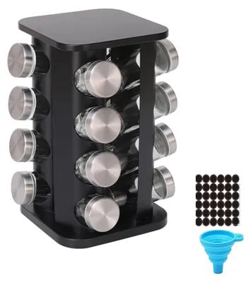 Immagine prodotto di Scaffale girevole per spezie con contenitori in vetro, ideale per la cucina