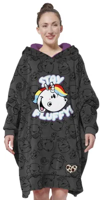 Produktbild von Pummel & Friends Oversize Cozy Hoodie für Damen - Pummeleinhorn Stay Fluffy Übergroße Kuschelpullover Flauschiger Deckenpullover Schwarz
