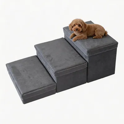 Hundetreppe mit Stauraum, 3 Stufen, faltbar, 75x40x30 cm