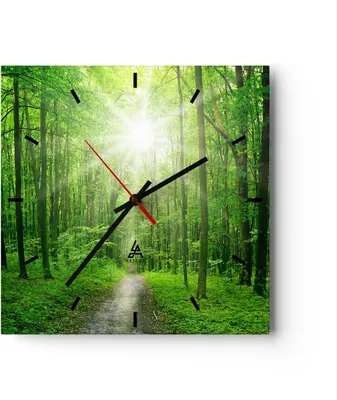 Produktbild von Wanduhr - Quadrat - Glasuhr - Sonnenstrahlen Wald Sommer - 40x40cm - Schleichendes Uhrwerk - Lautlos - zum Aufhängen bereit - Dekoration Modern - Wanddekoration aus Glas - C3AC40x40-2689