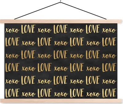 Produktbild von MuchoWow® Textilposter Muster - Liebe - Gold - Schwarz 60x40 cm mit holzfarbenen Rahmen - Bilder