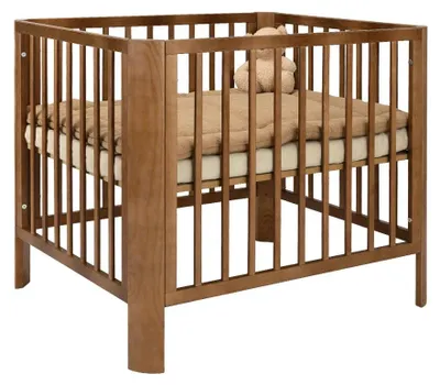 Produktbild von Novi Isabel Laufgitter 76x91 cm, Walnuss, MDF, höhenverstellbar (3 Stufen), ab Geburt, abgerundete Ecken, klassische Babybox
