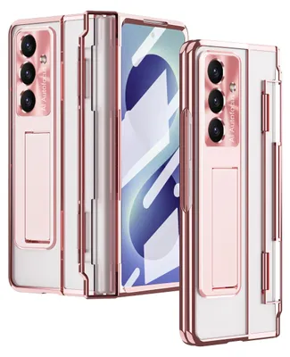 Obrázek produktu pro Pouzdro pro Samsung Galaxy Z Fold 8 Ultra, Ochrana Displeje a Objektivu, Průhledné Galvanizované Pouzdro se Stojánkem Růžové zlato