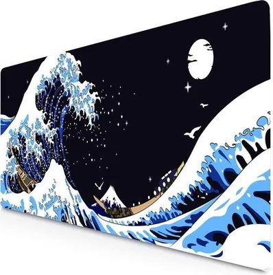Image de Tapis de table de jeu, XXXL, 900 x 400 mm, tissu de style japonais, avec le mont Fuji, des fleurs de cerisier et un soleil, bords cousus, imperméable, antidérapant