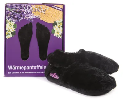 Produktbild von Habibi Wärmeschuhe aufheizbare Thermo Hausschuhe Fußwärmer für Mikrowelle & Ofen - schwarz, Schuhgröße L (EU 41-45)