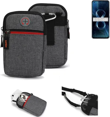 Produktbild von K-S-Trade Holster Gürteltasche kompatibel mit Asus Zenfone 8 Handy Tasche Schutz Hülle grau Zusatzfächer 1x