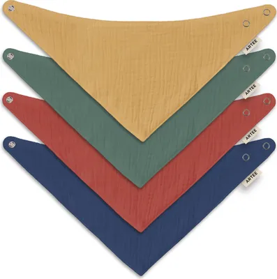 Produktbild von Musselin Halstücher Set 4 Stück Größe S Dreieckstücher Spucktücher Baumwolle Lätzchen Baby und Kleinkind