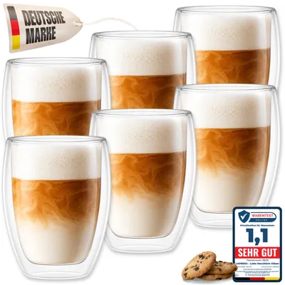 Produktbild von LAPRESO® Latte Macchiato Gläser doppelwandig 6er Set 350ml - Doppelwandige Gläser modernes Design Cappuccino Tassen Teegläser aus Borosilikatglas