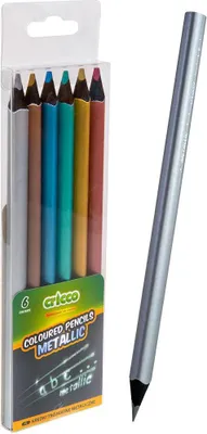 Image de Cricco Crayons De Couleur Triangulaires 6 Couleurs Noir Bois Jumbo Étui Métallique Cr331W6
