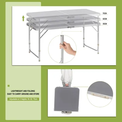 Produktbild von Campingtisch Klapptisch verstellbarer Gartentisch | Grau | 60x120x55/62/70 cm