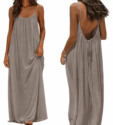 Produktbild von Trägerloses Camisole-Kleid – Sommerkleid mit verstellbaren Trägern – Beige – Knielänge