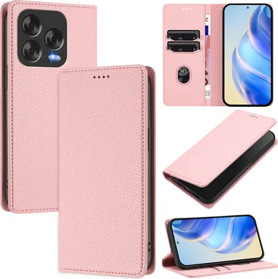 Produktbild von Litchi Leder Handyhülle für ZTE Blade V70 Design Wallet Kartenfächer Standfunktion Hülle Pink