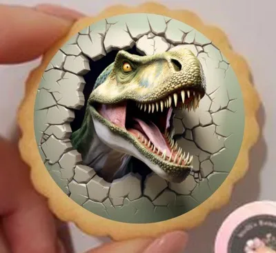 Produktbild von Dinosaurier rund  Keks / Cupcake Aufleger 1 Seite A4 Fondantpapier Premium extraweiß - extraglatt Ausstanzung rund  5 cm 20 Stk.