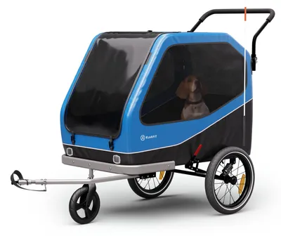 Image de Klarfit Goldie Stroller remorque de vélo pour chiens, convertible en buggy, volume 324 L, imperméable, freins intégrés & réflecteurs, charge max 40 kg, bleue