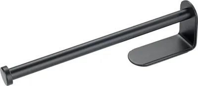 A black paper towel holder against a white background.