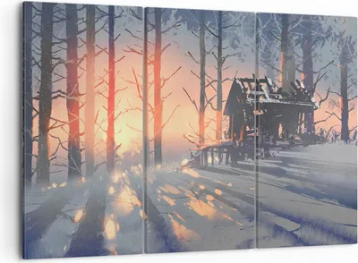 Produktbild von Bild auf Leinwand - Leinwandbild - Winter Wald Hütte - 105x70cm - Wand Bild - Wanddeko - Wandbilder - Leinwanddruck - Bilder - Kunstdruck - Wanddekoration - Leinwand bilder - Wandkunst - CE105x70-3854