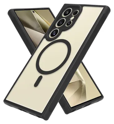 Obrázok produktu pre Puzdro Cadorabo pre Samsung Galaxy S24 Ultra v čiernej farbe kompatibilné s MagSafe - Hybridné ochranné puzdro so silikónovým okrajom z TPU a robustnou zadnou časťou