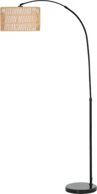 Produktbild von HOMCOM Stehlampe Wohnzimmer Stehleuchte mit Lampenschirm aus Leinen, Standleuchte mit E27 Fassung, Fußschalter, Schwarz, exkl. Glühbirne