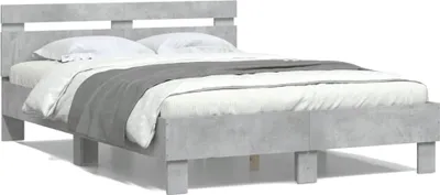 Produktbild von Design Bettgestell mit Kopfteil Betongrau 120x190 cm Holzwerkstoff, Klassische Betten 2024 Neu