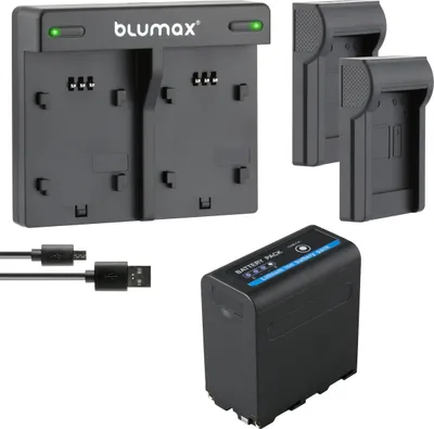 Produktbild von 1x Akku + Lader für Sony NP-F970 | mit 5V USB Ausgang und DC 8,4V 7850 mAh