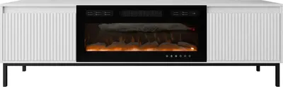 Produktbild von MIRJAN24 TV-Lowboard Ozmi 2K EF mit Kamin, TV-Schrank mit zwei Kleppen, Realistische LED-Flamme, push to open, Wohnzimmer Kollektion (Farbe: Weiß)