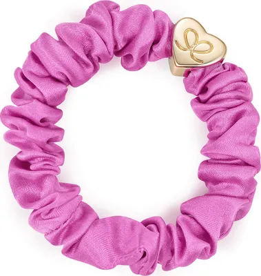 Produktbild von By Eloise London Gold Heart Silk Scrunchie Bubblegum Pink
