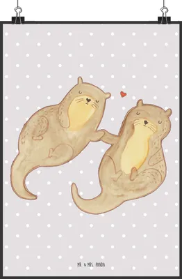 Produktbild von Mr. & Mrs. Panda Bild Otter Hände halten DIN A1 - Grau Pastell - Geschenk, Paar, wanddeko, drucke, Plakat, Wandbild, Händchen, glücklich, Liebe, Kunstdruck, Verliebt