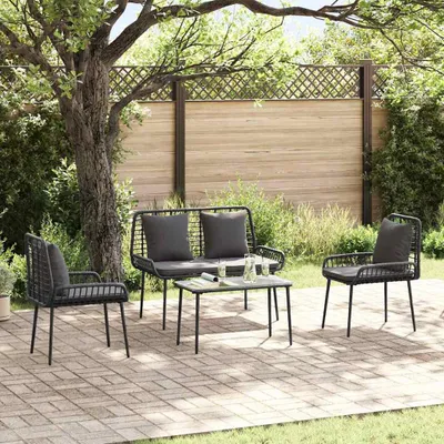 Image de Mobilier d'extérieur exclusif - Ensemble de jardin comprenant 3 pièces, en polyrotin noir et anthracite