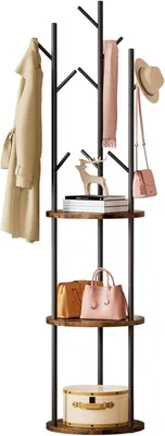 Productafbeelding van Garderobe, boomvorm, 9 haken, 3 planken, metaal en hout, voor hal