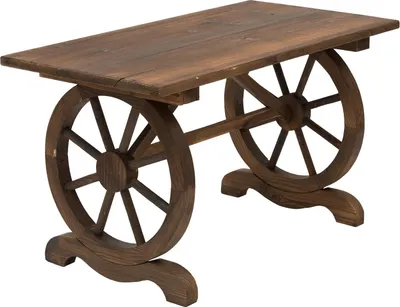 Image de Table de jardin en bois - Table d'extérieur - 110 x 60 x 65 cm - Pieds en forme de roue - Jaune