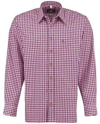Produktbild von Trachtenhemd für Lederhosen Langarm Trachtenmode mit Hirsch Stickerei, Farbe:Weinrot, Größe:3XL