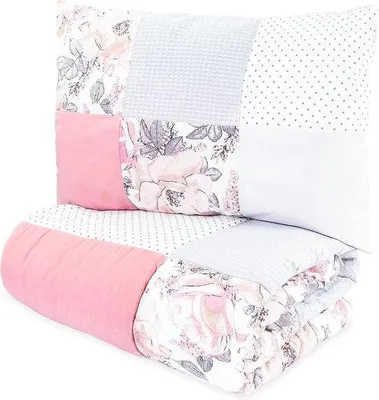Produktbild von Unyqoos® Baby-Bettdecken-Set 100 x 135 cm + Kissen 40 x 60 cm – Kinderdecke mit Baumwoll-Patchworkbezug, wildrosa, leicht und kuschelig