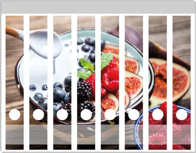 Produktbild von Wallario Ordnerrücken Sticker, selbstklebend für schmale Ordner, 8 Stück, Motiv Joghurt mit frischen Früchten