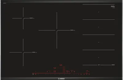 Produktbild von Bosch Serie 8 PXV875DC1E Induktionskochfeld, integriert, Schwarz, Glaskeramik, 5 Zonen, FlexInduktions-Zone, PerfectFry Bratsensor, 7400 W, 816x527x51 mm