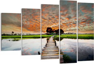 Produktbild von Bild auf Leinwand - Leinwandbild - Asien brücke see natur - 150x100cm - Wand Bild - Wanddeko - Leinwanddruck - Bilder - Kunstdruck - Wanddekoration - Leinwand bilder - Wandkunst - EG150x100-2132