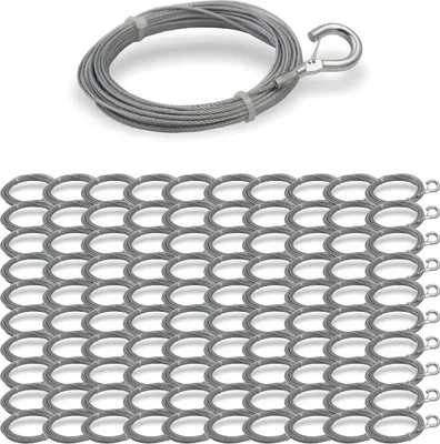 Produktbild von 100x Drahtseil Ø 1,5 mm, 7x7, mit Haken mit Sicherheitsdrahtbügel , Stahl verzinkt | Länge 3000 mm