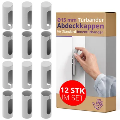 Produktbild von ERGO line Aufsteckhülsen für Türbänder Ø 15 mm – 12 Stück Grau – Kunststoff Zierhülsen für Türscharniere, Türband-Abdeckkappen