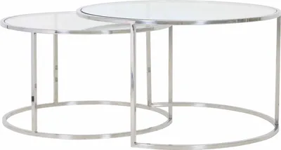Produktbild von Couchtisch S/2 Ø65x39+Ø75x44 cm DUARTE nickel+glas