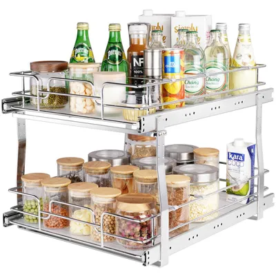 Produktbild von VEVOR 11"B x 21"T x 2,5"H Ausziehbarer Schrankorganisator, Robuste Ausziehbare Vorratsschränke, Stahl Ausziehbare Schubladen, Schiebeschubladenspeicher für Zuhause unter dem Waschbecken, 13,5"B x 22"T x 7"H Installationsgröße für Schrank, 431x539x383 mm