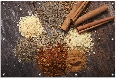 Produktbild von Wallario Outdoor-Poster für Garten oder Balkon, Motiv Aromatische trockene Gewürze in der Küche, in ca. 80 x 120 cm