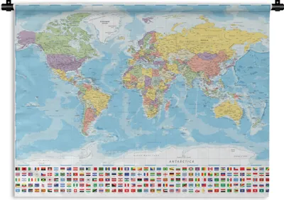 Produktbild von MuchoWow® Wandteppich Wandbehang Welt - Karte - Farben - Flagge 60x45 cm Tapisserie Dekoration Wandtuch - Das Schlafzimmer